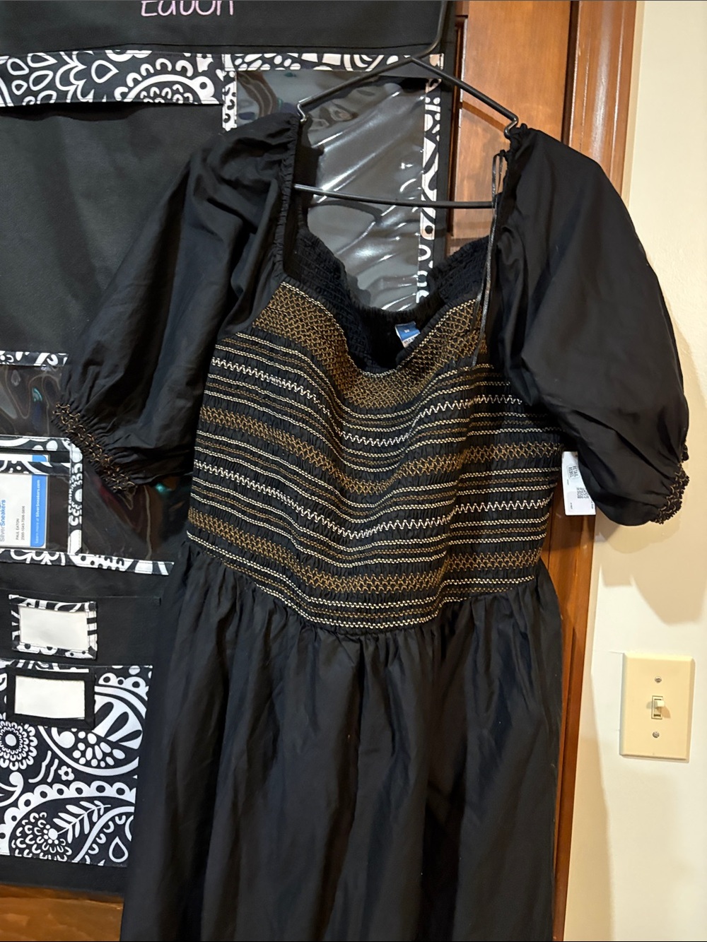 Black Puff-Sleeve Maxi Dress with Gold-Thread Bodice by Old Navy 3X. Nwot